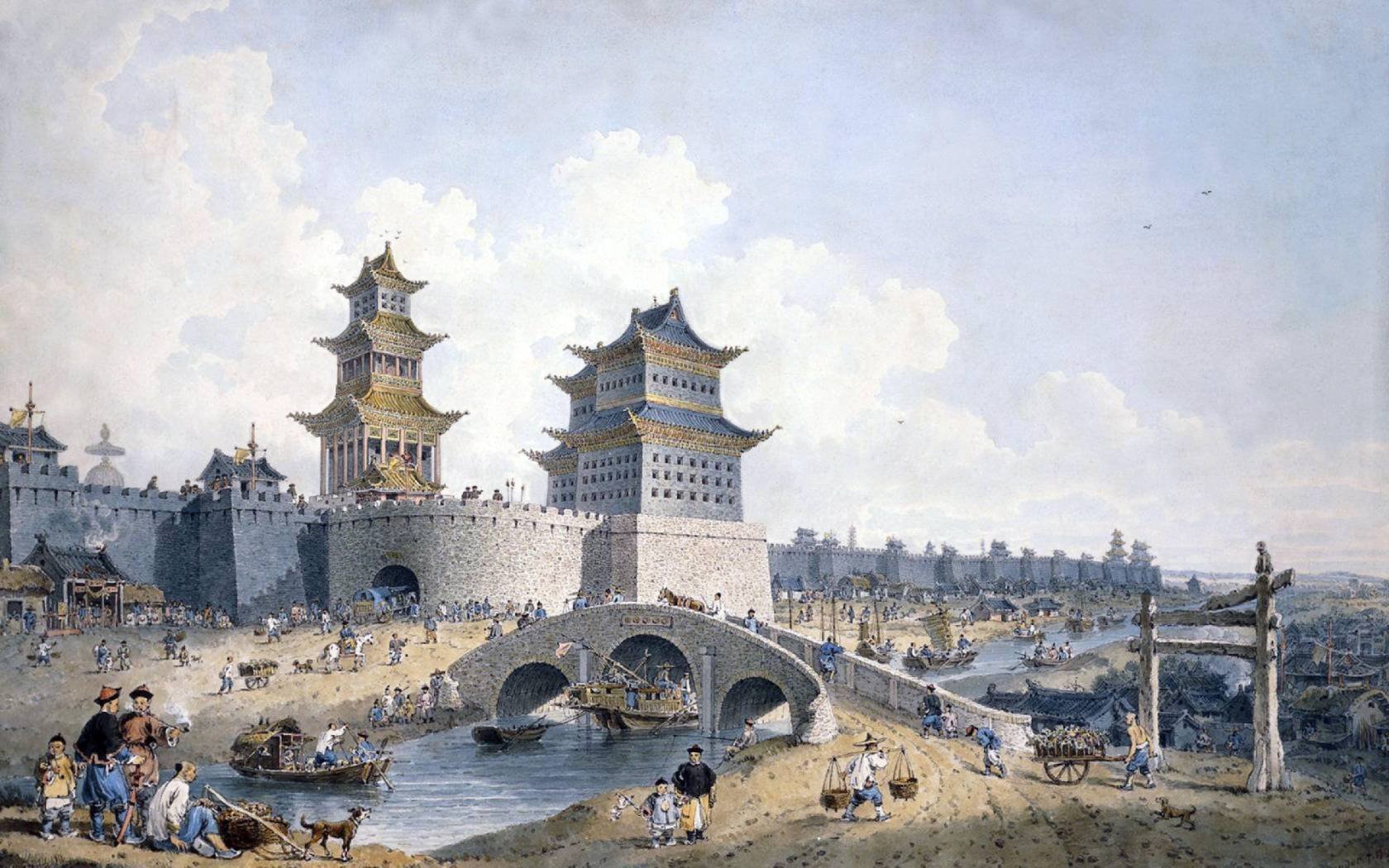 Watercolour by William Alexander (1767-1816) of Pingze Men, the Western Gate of Beijing, 1799.
