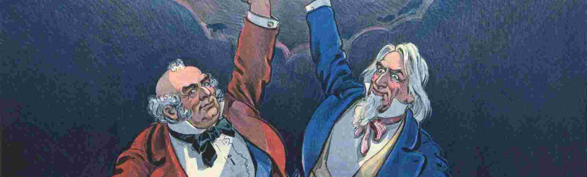 A late 19th-century illustration of John Bull and Uncle Sam.