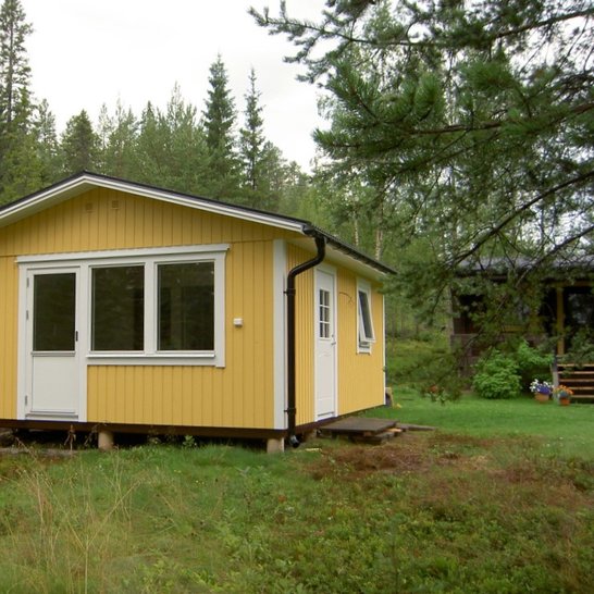Simple double entry yellow shed