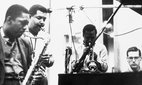 Shot from the recording sessions for the album Kind of Blue.