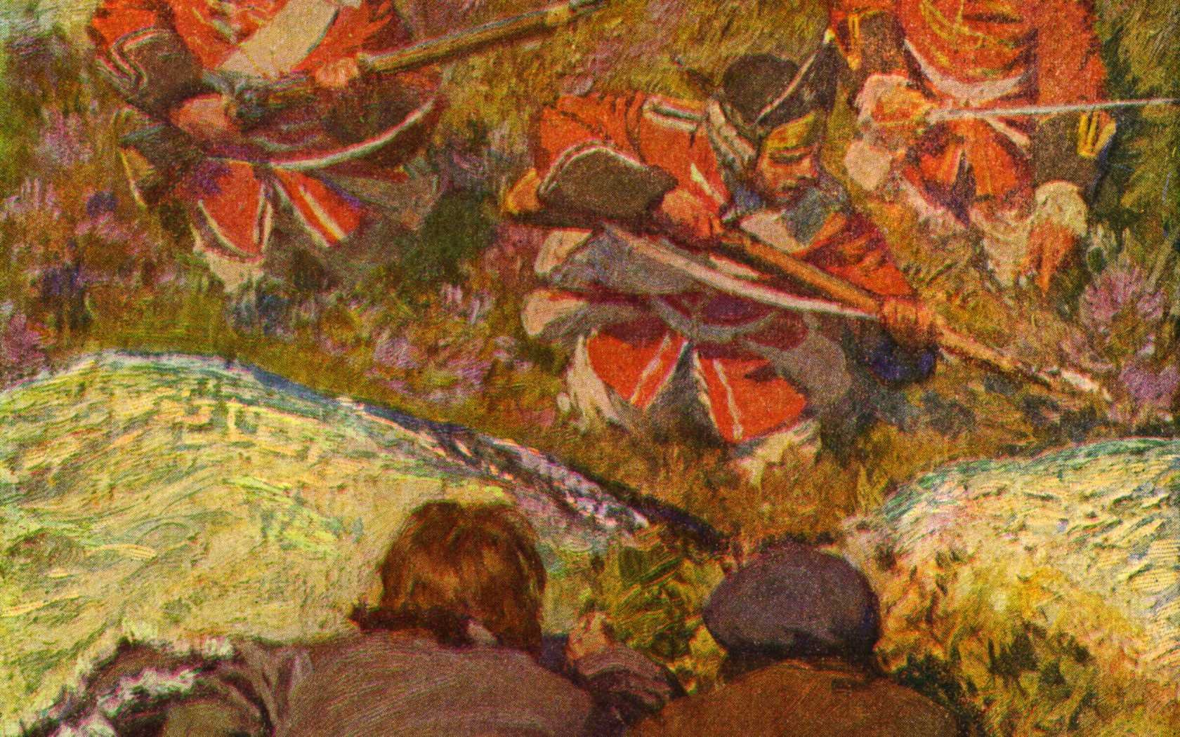 A scene from the novel Kidnapped, illustration by Robert Louis Stevenson.