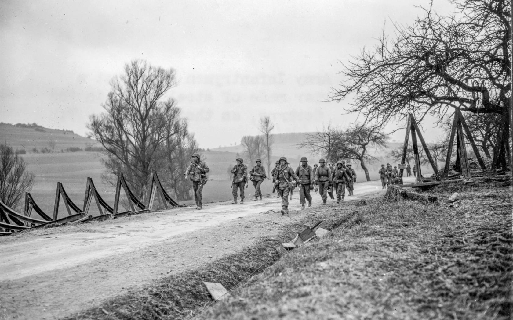 Members of the Third Infantry Division of the US Army move through Altheim, Germany.