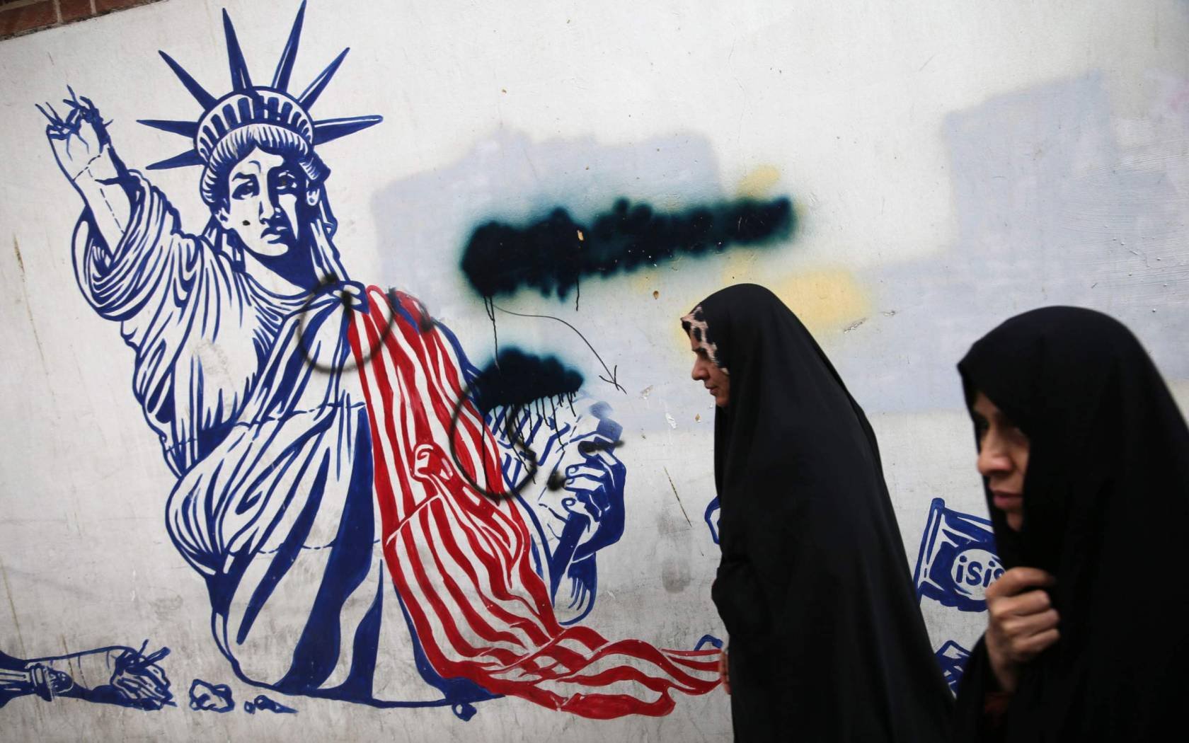 An anti-American mural painting along the wall of the former US embassy in Tehran, Iran.