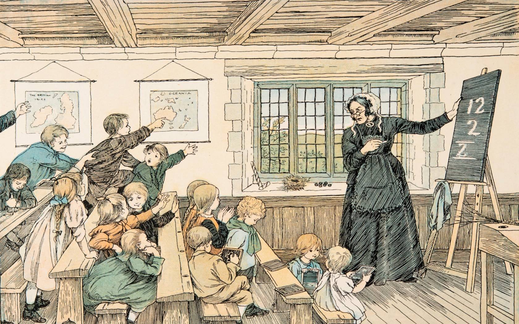 Caricature of a Victorian classroom.