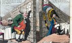 1806 satirical cartoon by James Gillray depicting John Bull and Napoleon Bonaparte separated by a wall labeled 'Island of Blockade'.