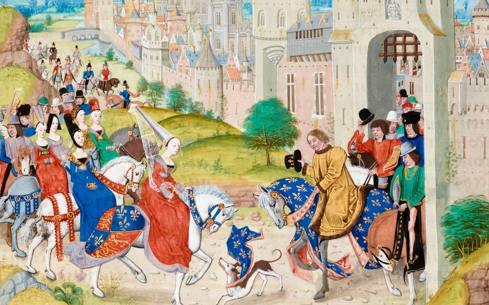 Charles IV of France, meeting his sister Isabella of France at the gates of Paris in 1325.