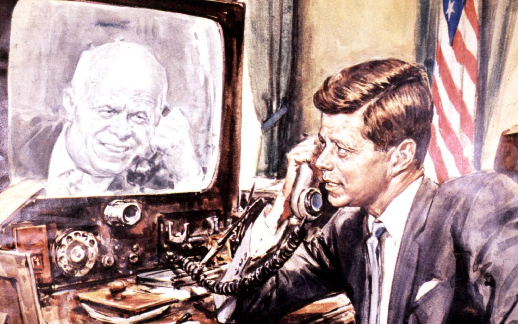 JFK and Khrushchev on the cover of 'Domenica del Corriere' dated May 27, 1962.