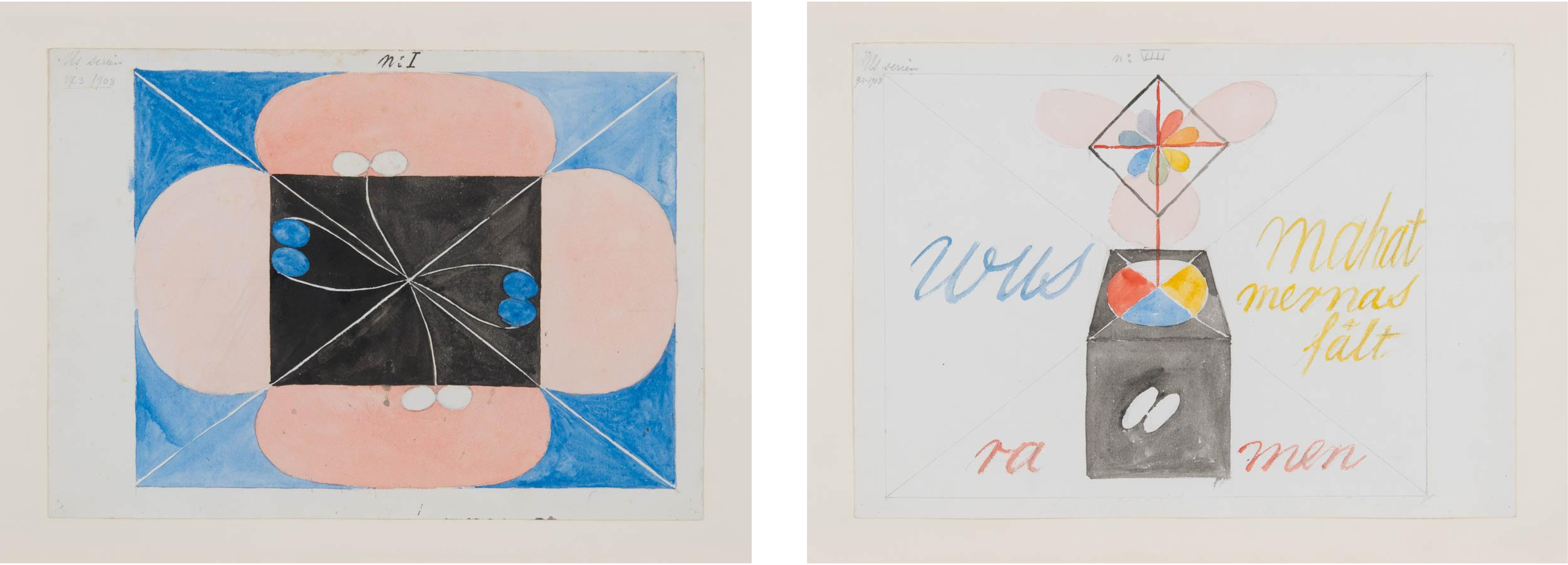 US, No.1. 1908. Watercolour and graphite on paper. 26x36cm (left). US, No. 8. 1908. Watercolour and graphite on paper. 26x36cm (right). Courtesy of The Hilma af Klint Foundation.