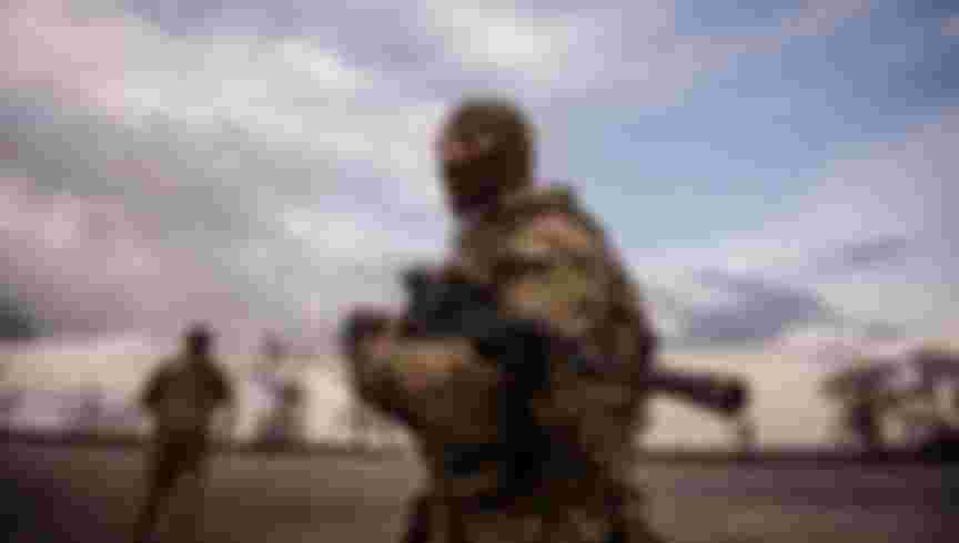 Russian troops on the Russian/Ukrainian border in 2015. Credit: Tommy E Trenchard / Alamy Stock Photo