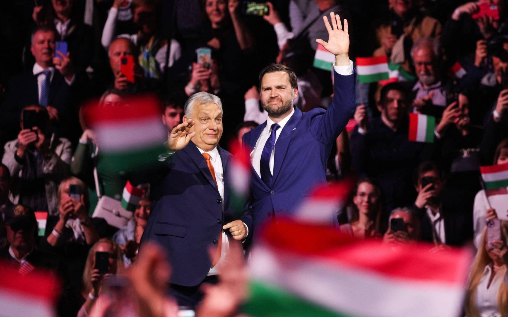 US Vice President JD Vance and Hungarian Prime Minister Viktor Orbán attend a rally in Budapest, Hungary, ahead of the Hungarian parliamentary elections.