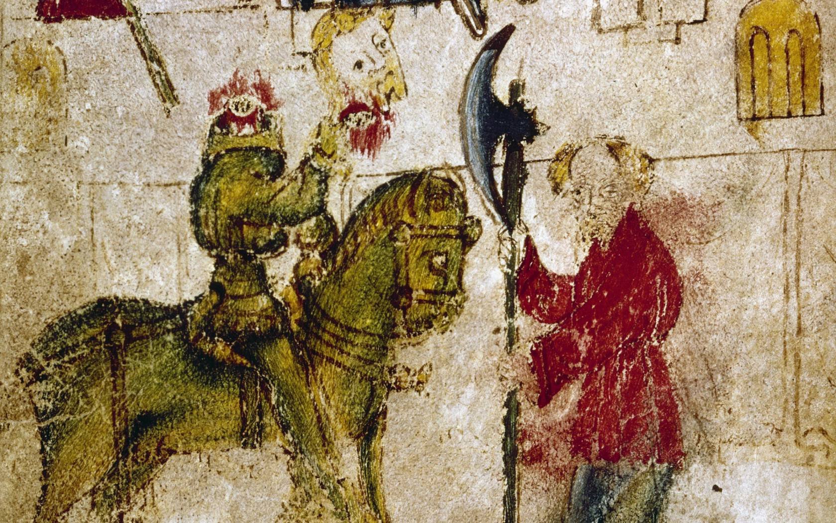Sir Gawain beheading the Green Knight.