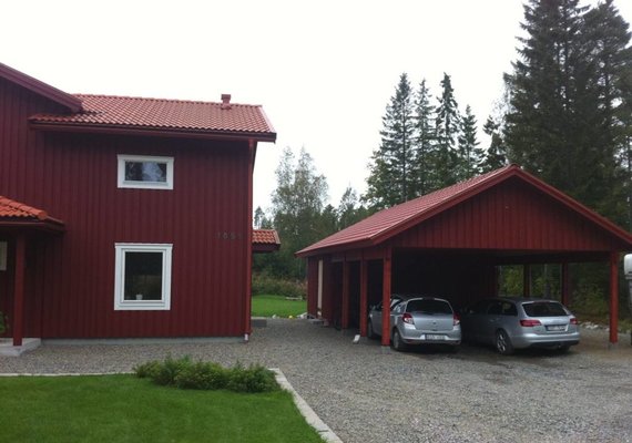 Red double width carport