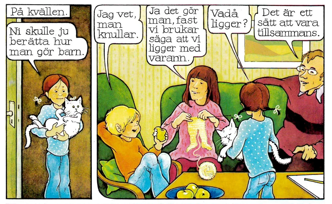 Se bilderna ur kultboken ”Per, Ida och Minimum” – om hur barn blir till