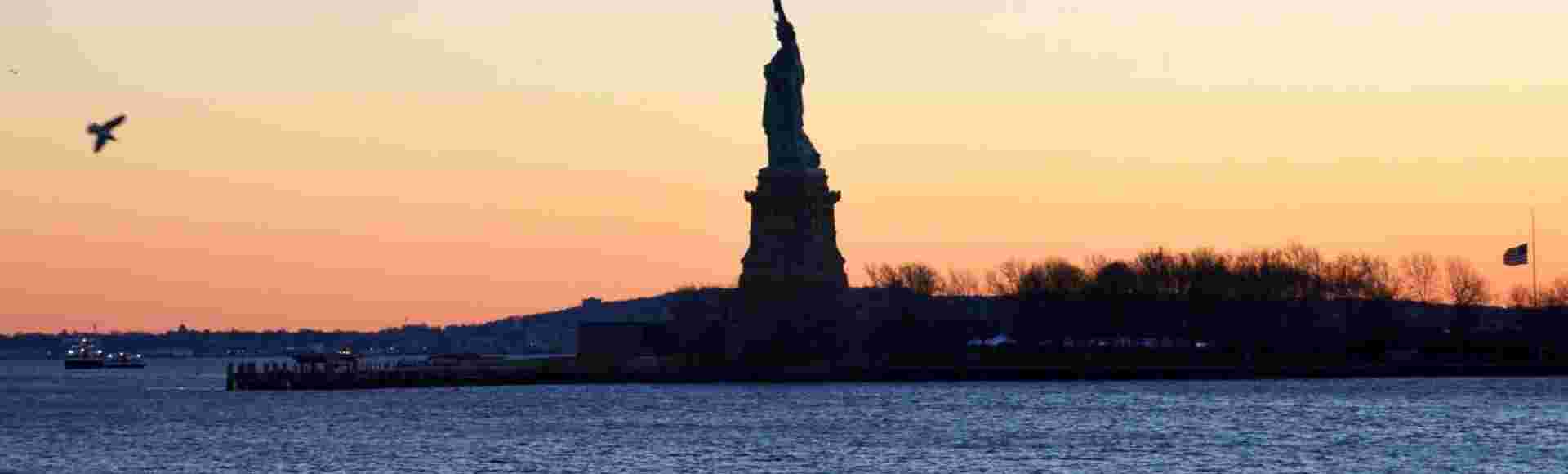 Statue of Liberty at dusk, New York.