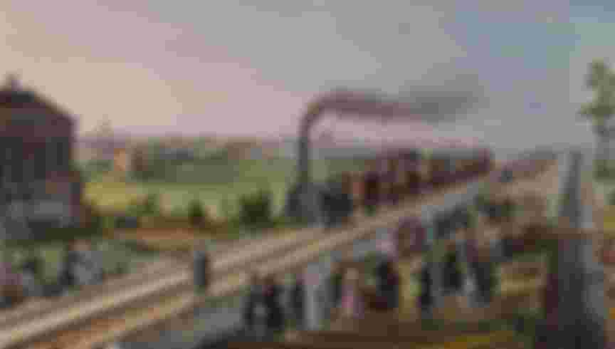 Arrival of the first train from St. Petersburg to Tsarskoye Selo on 30 October 1837. Found in the collection of I. Turgenev Memorial Museum, Moscow.