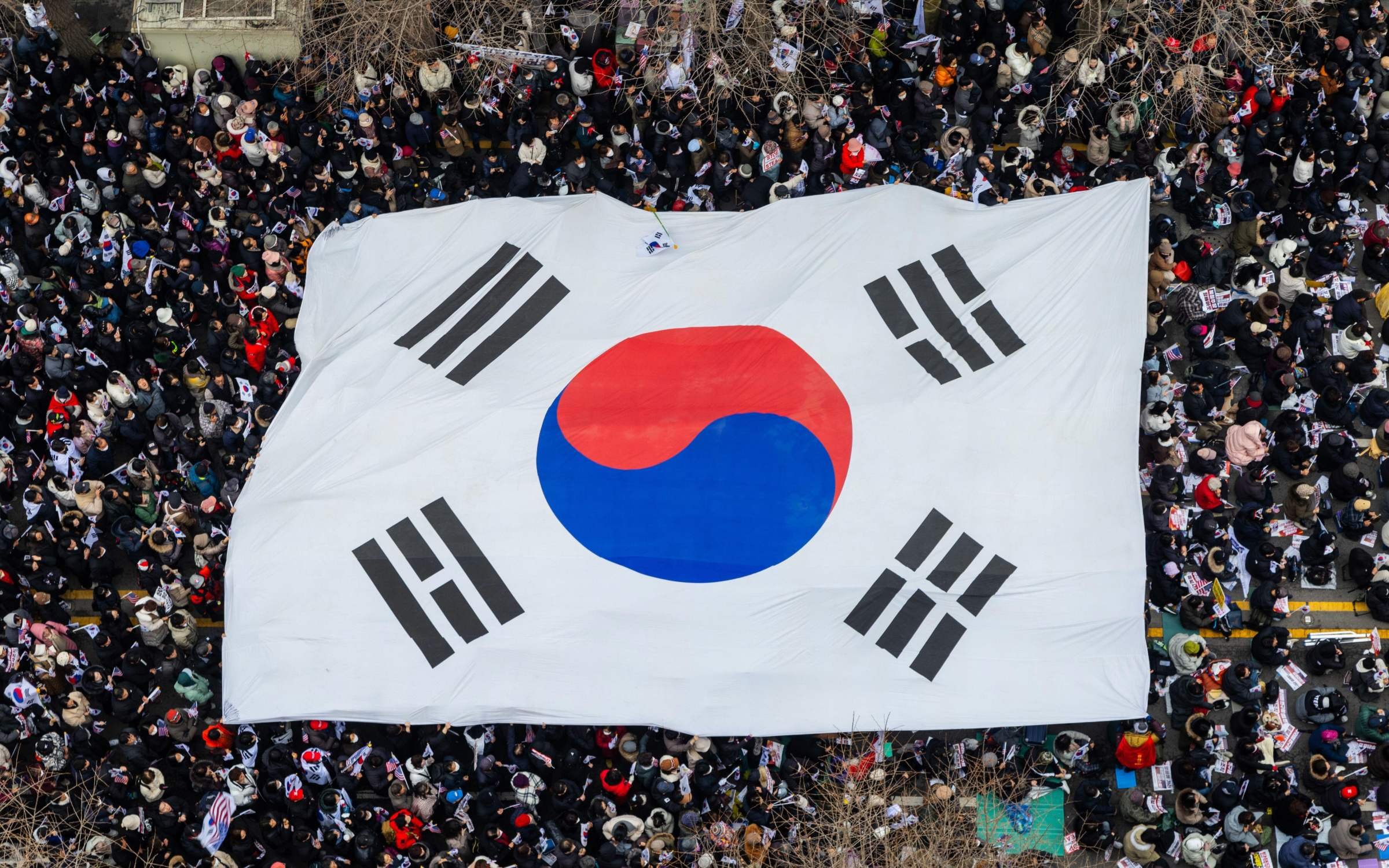 A large crowd of protestors gathered in Gwangju, South Korea.