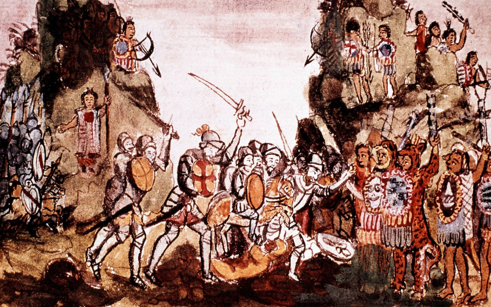 Hernando Cortez mounting an attack.