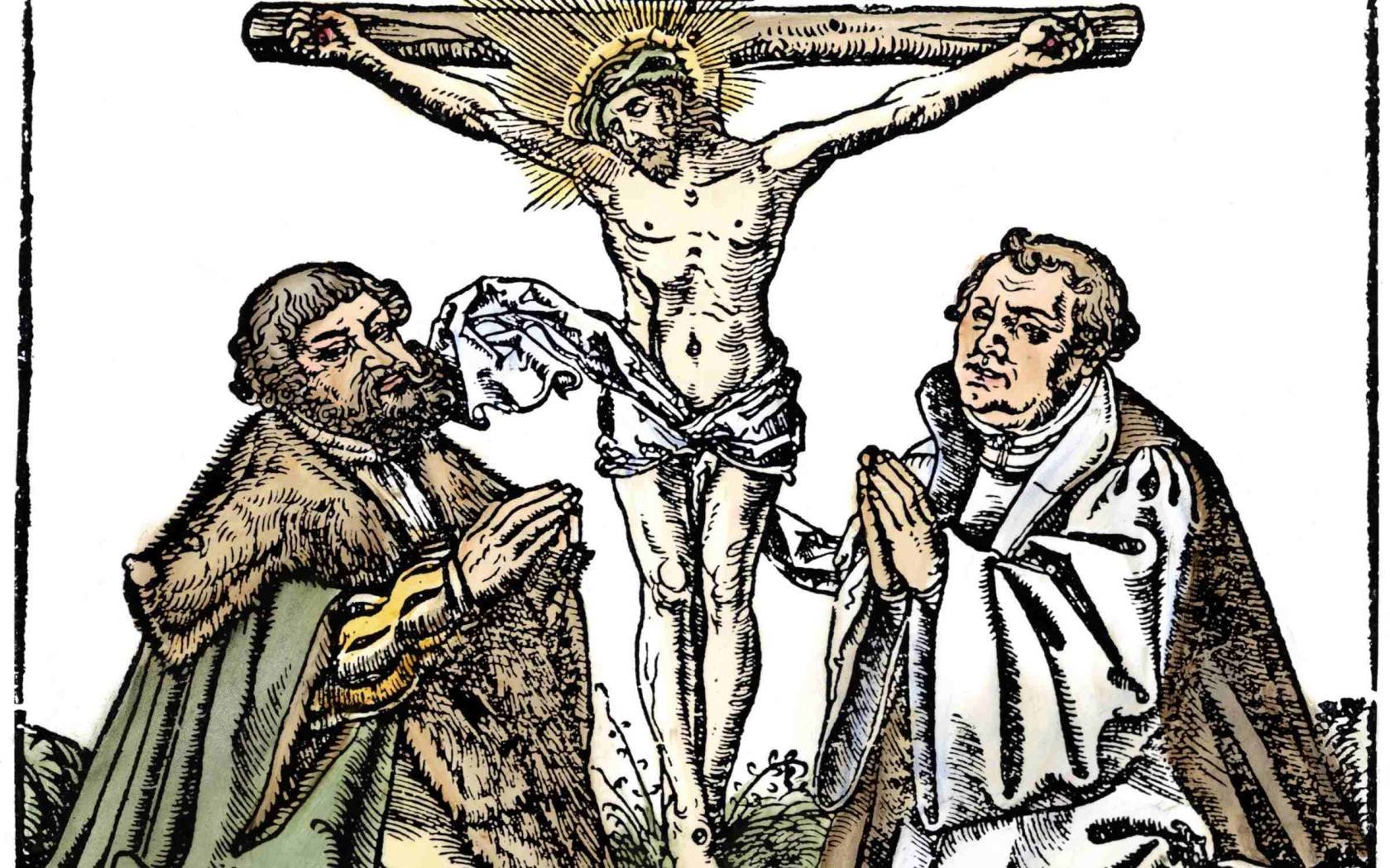 German woodcut depicting Frederick III 'the Wise', Elector of Saxony and Martin Luther (c. 1550).