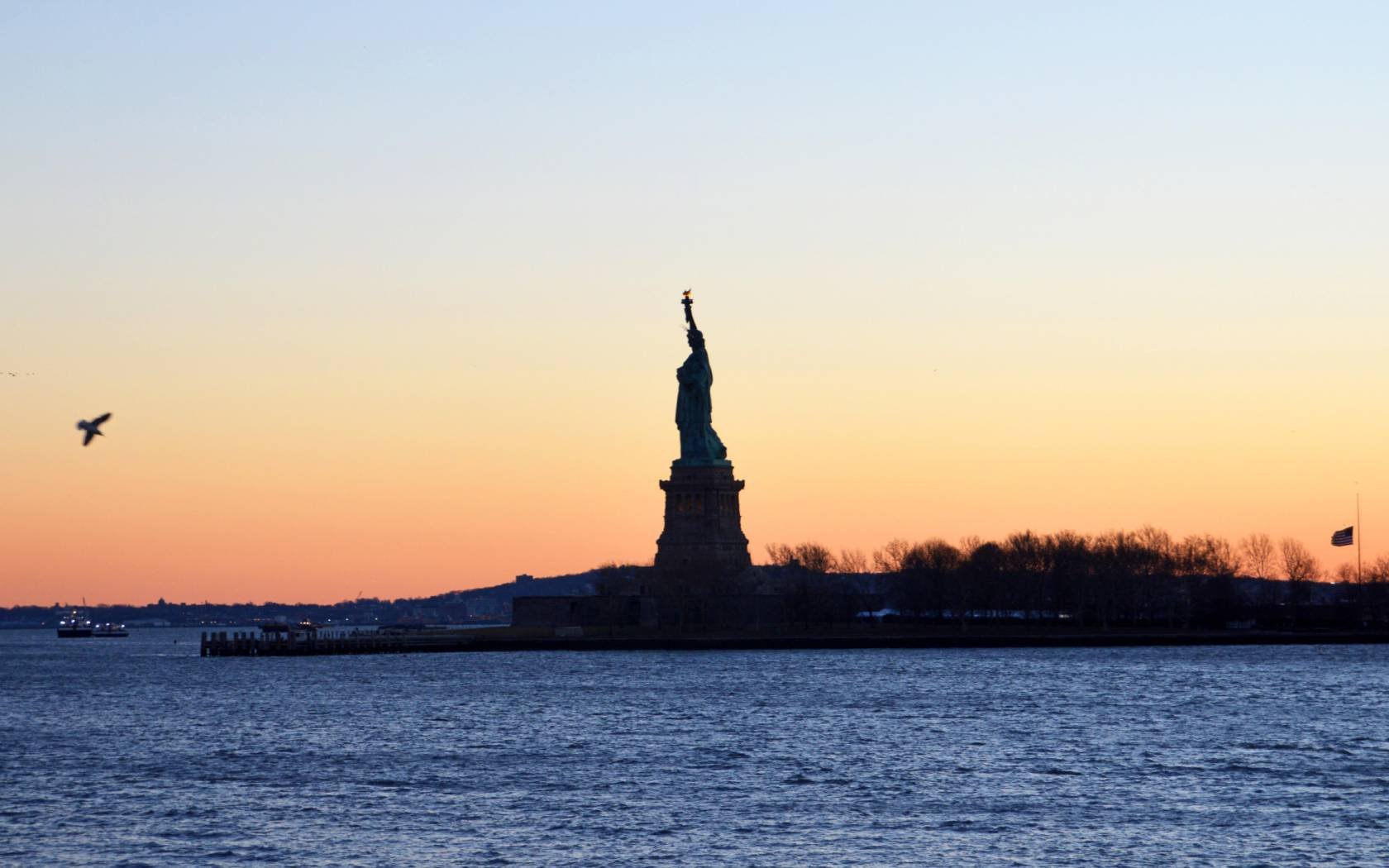 Statue of Liberty at dusk, New York.