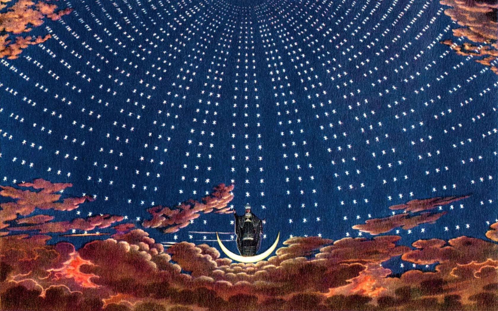 Wolfgang Amadeus Mozart's opera 'The Magic Flute'. Set for the Queen of the Night ('Königin der Nacht') by Karl Friedrich Schinkel - 1816 Berlin production.
