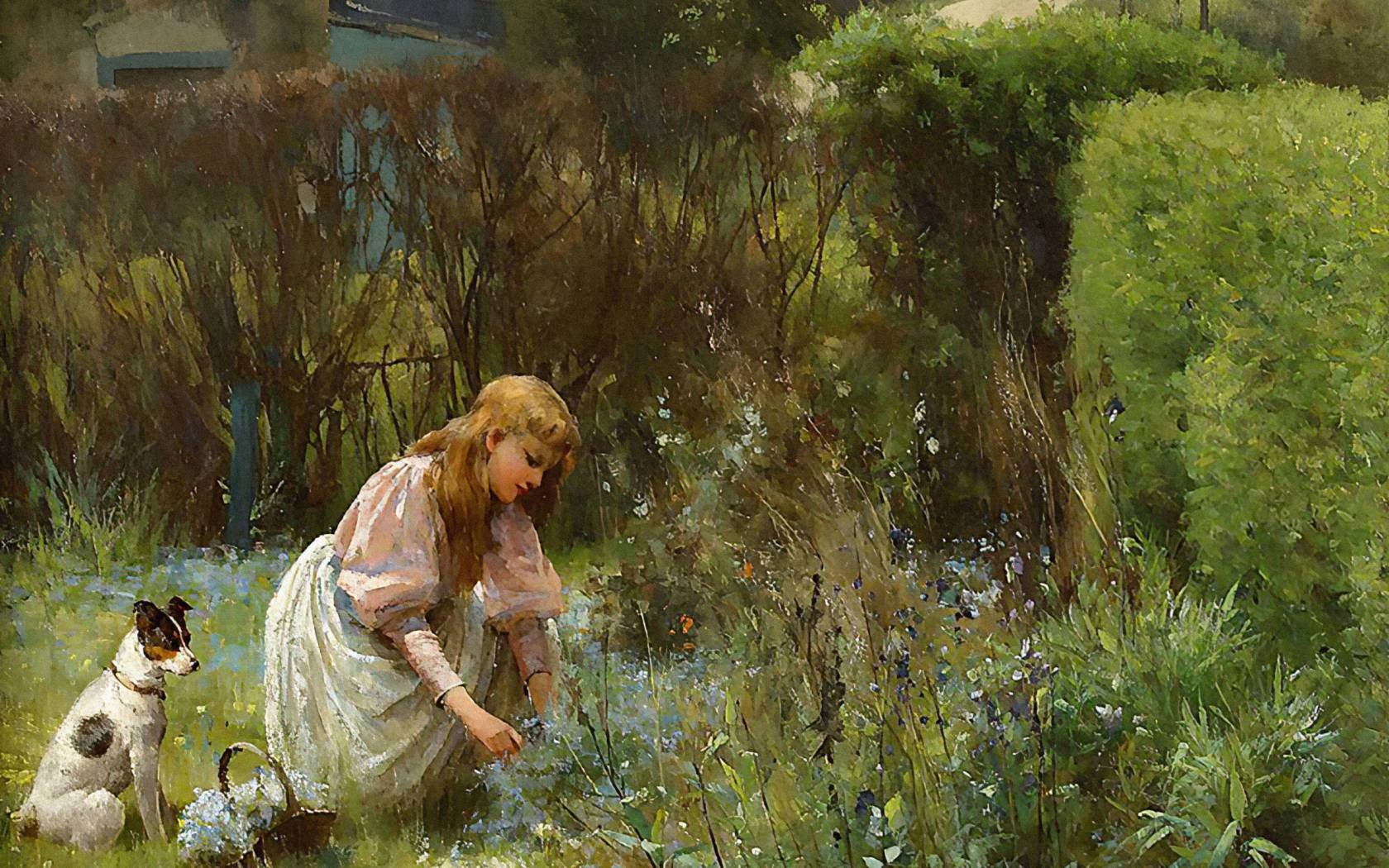 Alfred Glendening's Picking Wild Flowers in the Hedgerow.