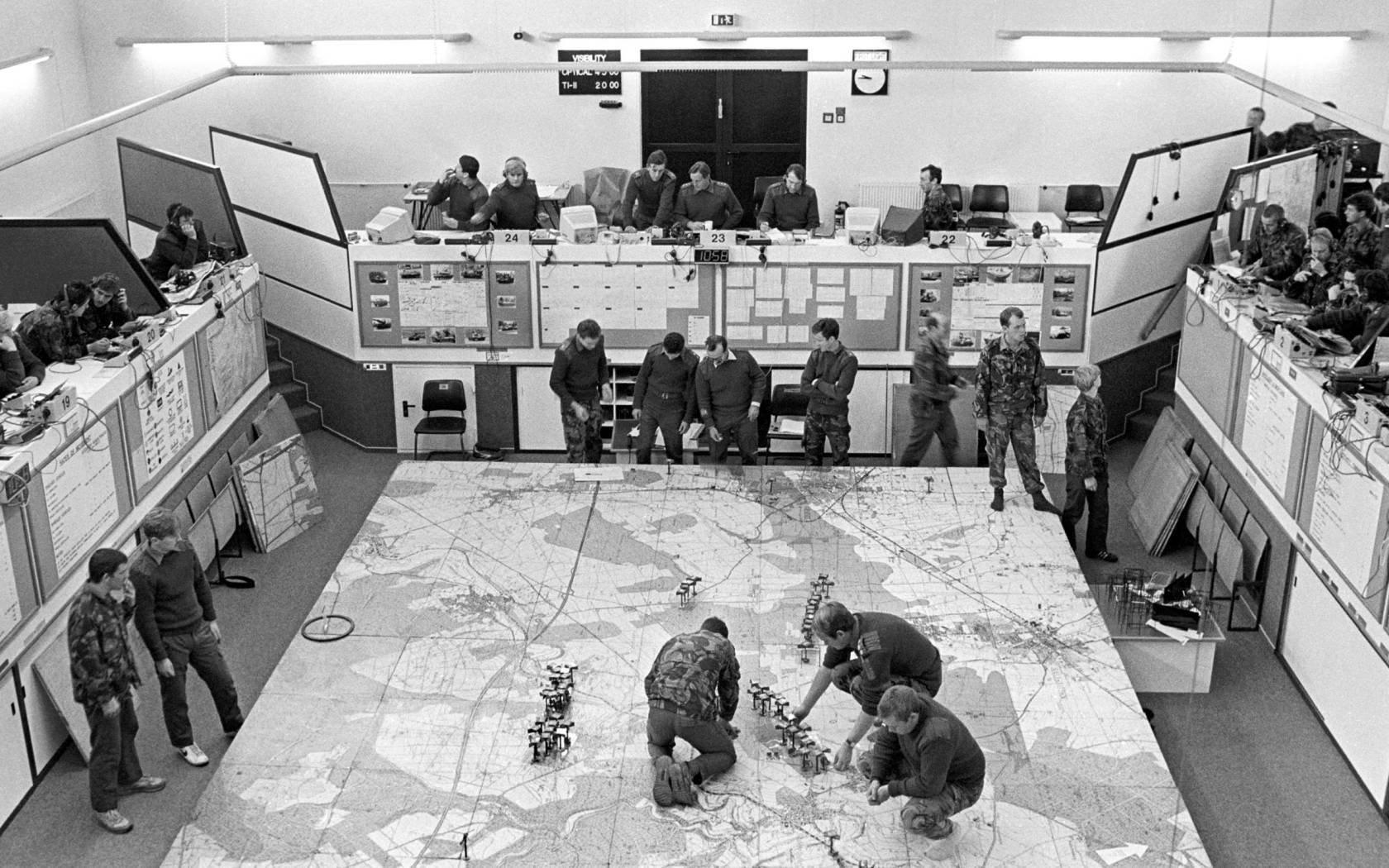 NATO soldiers in a simulation exercise, 1986.