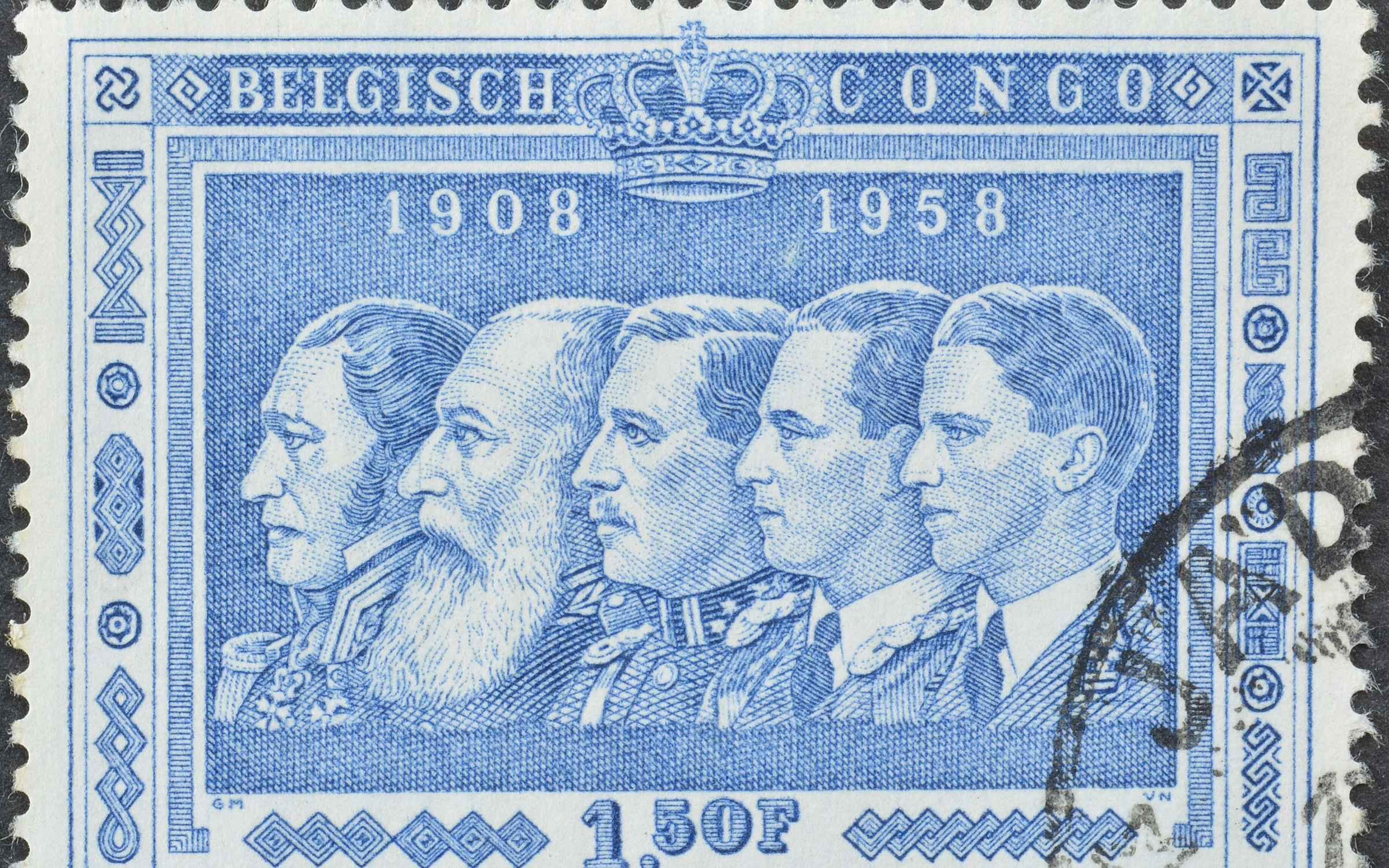 Postage stamp printed in 1958 on the 50th anniversary of Belgium's annexation of Congo.