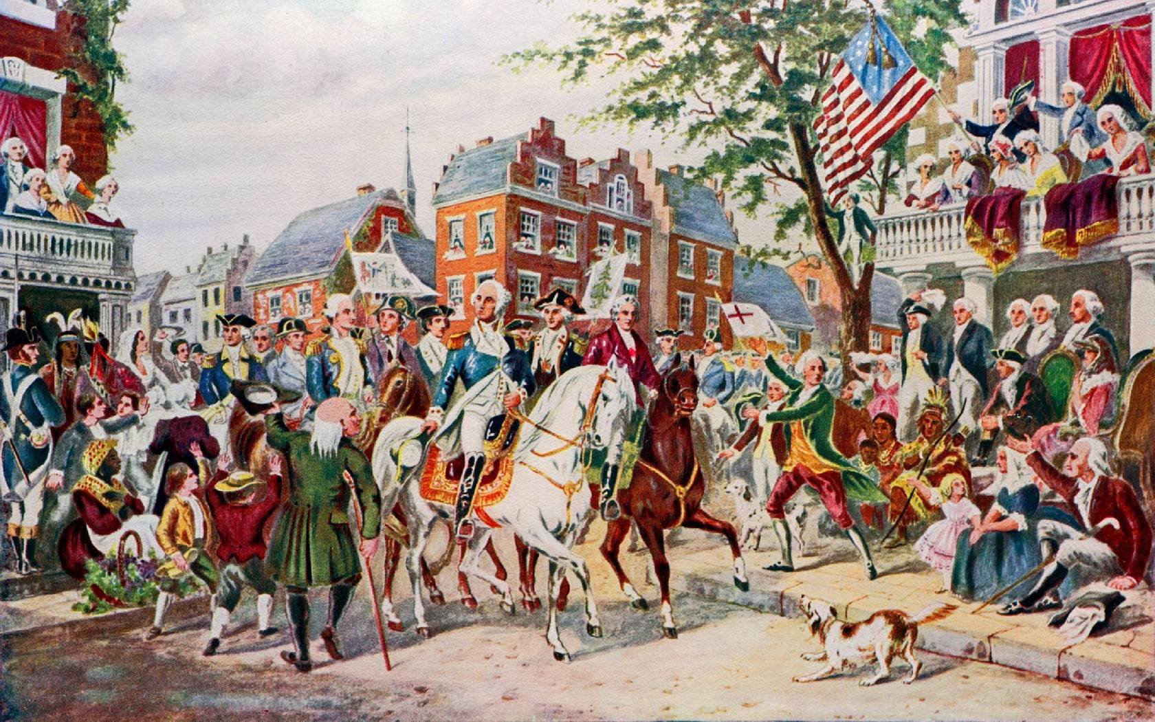 A print of George Washington's entry into New York.