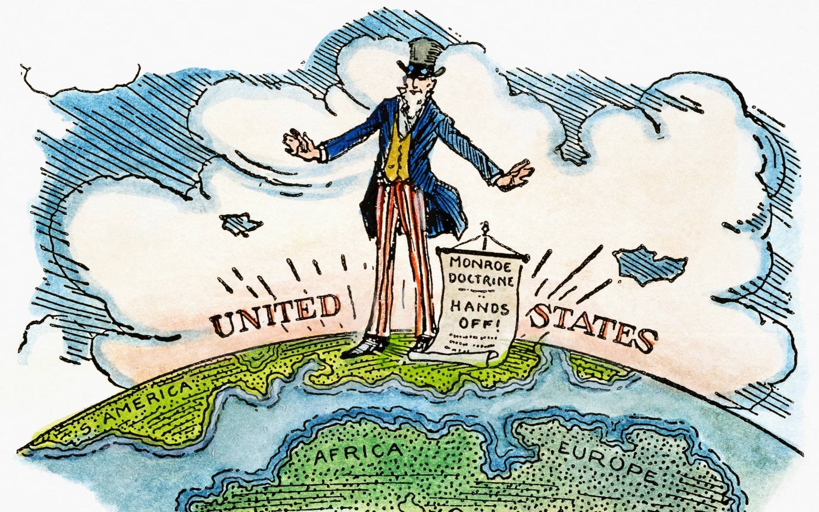 An early 20th century American cartoon on the Monroe Doctrine.