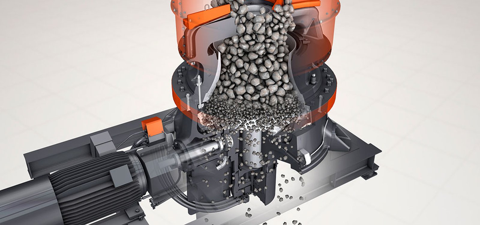 A main shaft supported at both ends gives the  crusher an extremely  powerful crushing force.