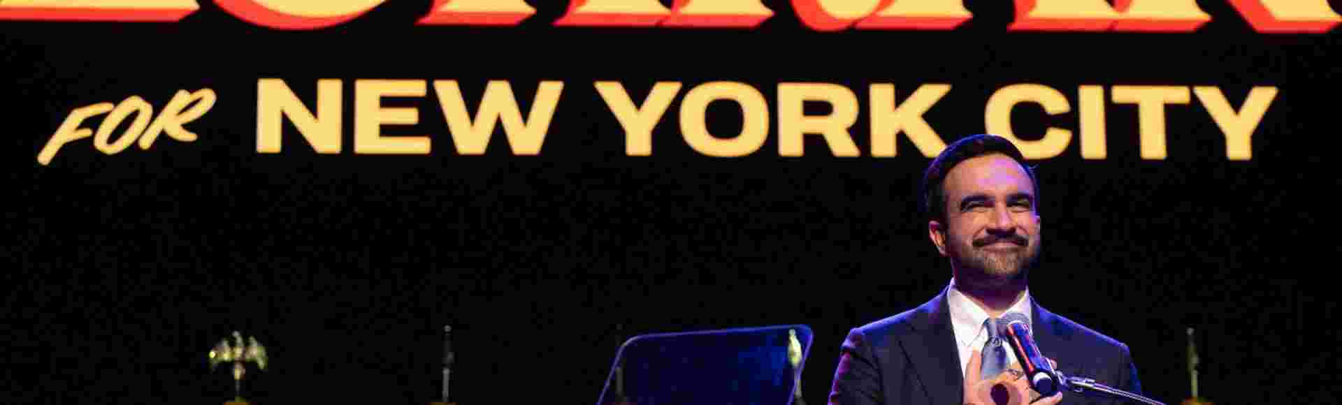 Zohran Mamdani addresses supporters at an election rally in November 2025 prior to his election as Mayor of New York City.