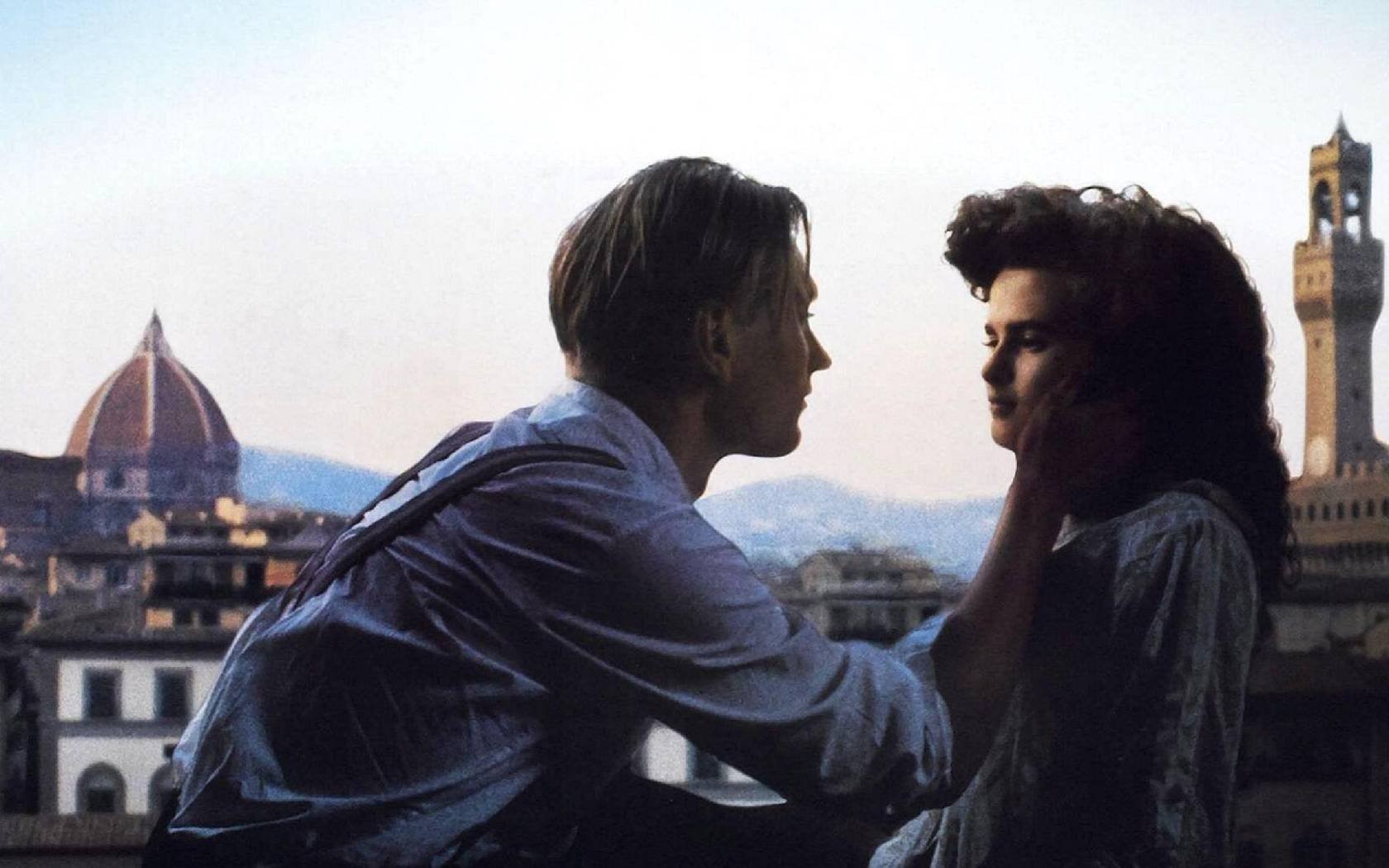 Still from A Room With a View (1985) starring Helena Bonham Carter and Julian Sands.