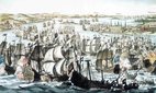 A depiction of the Battle of the Sound (1658), a naval battle fought between Sweden and the Dutch Republic, by an unknown artist.