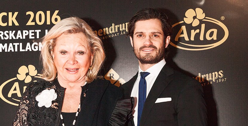 Eva Wretman och HKH Prins Carl Philip, hedersjurymedlem Årets Kock. 