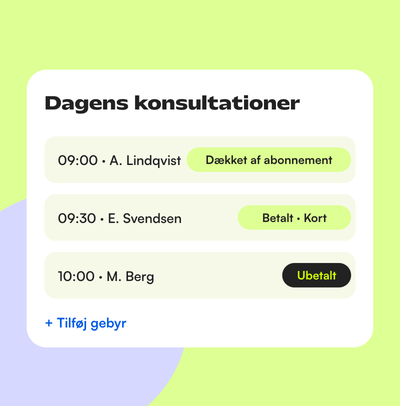 Dagens konsultationer med betalingsstatus i journalen