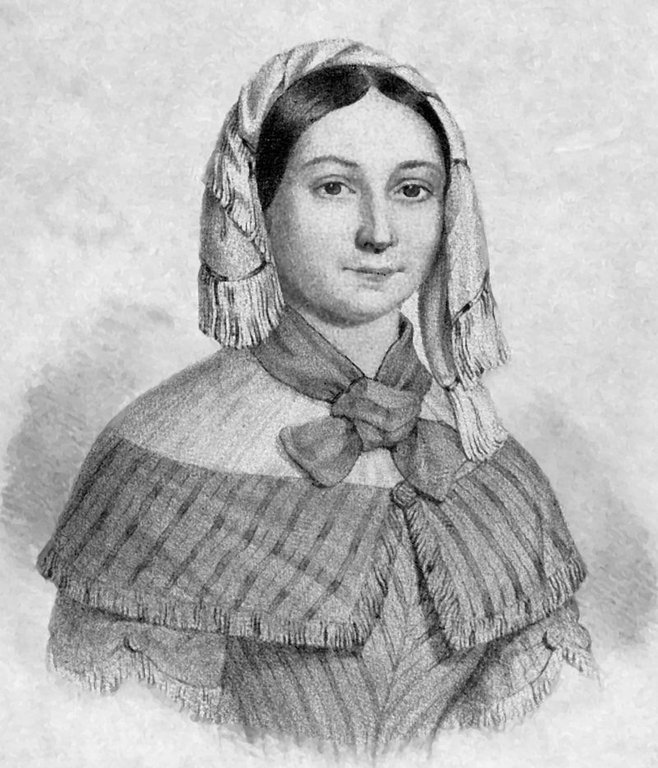 Emilie Flygare Carlén som ung (förlaga till staty i Strömstad).