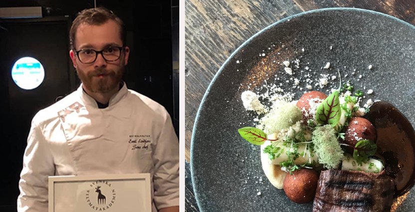 Emil Lindfors från Restaurang Bryggargatan tog hem<br />
 första pris med kolgrillat vildsvin med västerbottengnocchi.  Foto: Pressbild