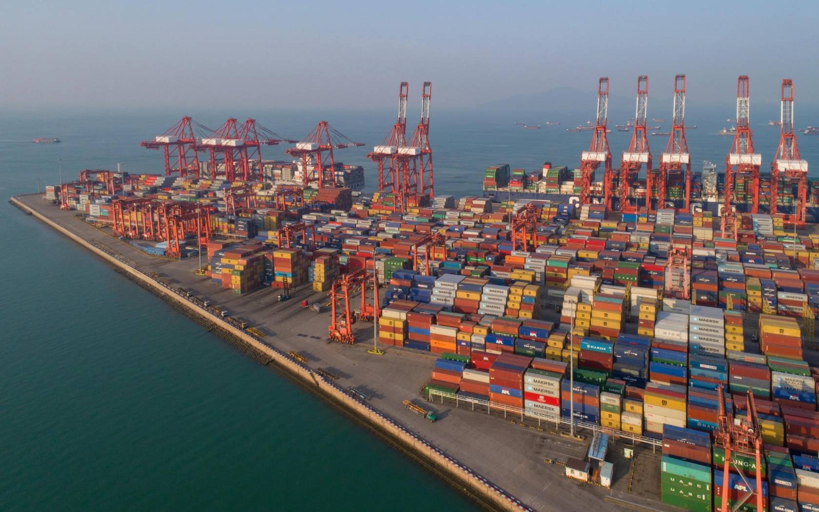 A section of Shenzhen Port viewed from the air near Shekou, Nanshan.
