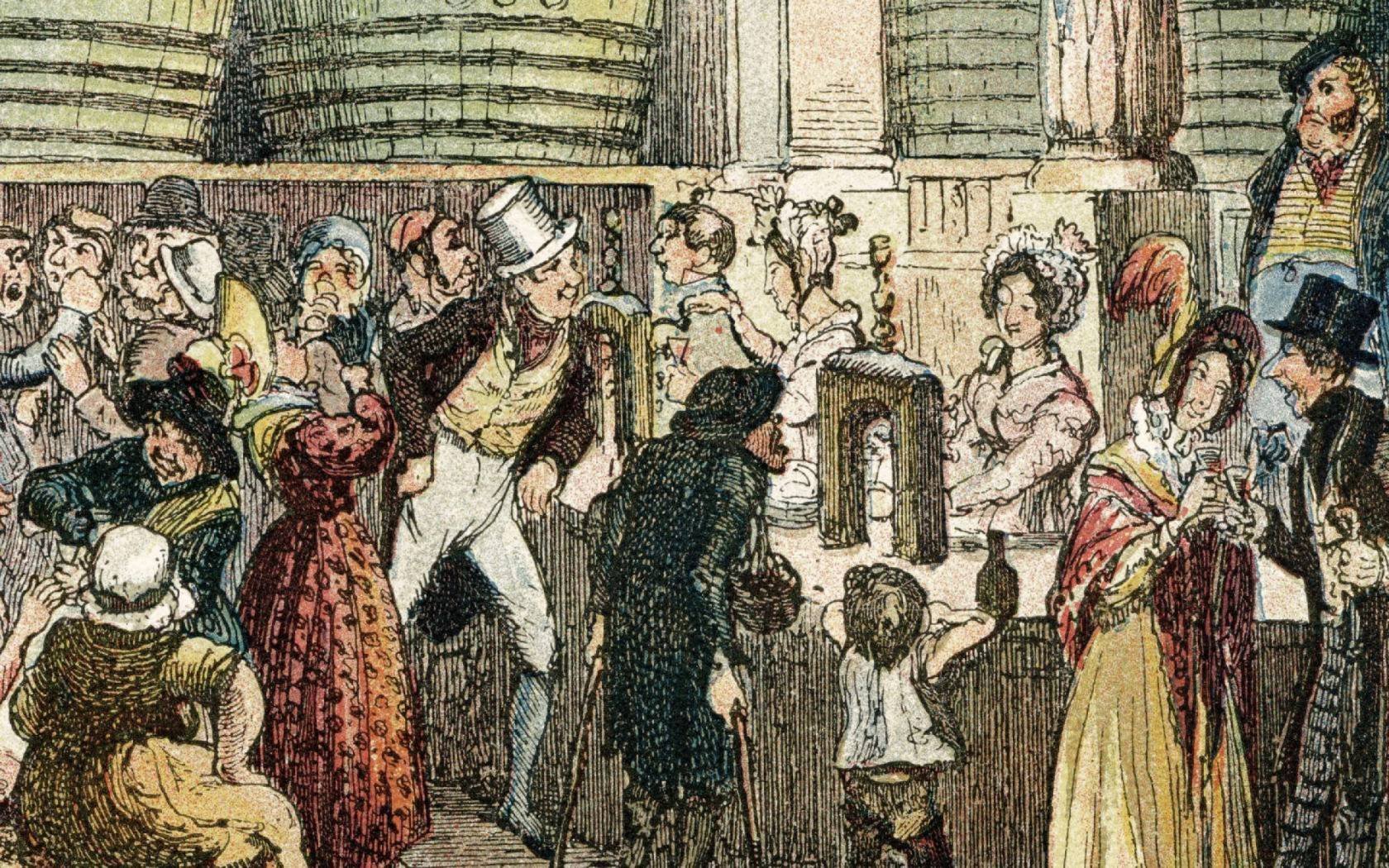 An illustration of the Gin Palace in Charles' Dickens 'Hard Times'.