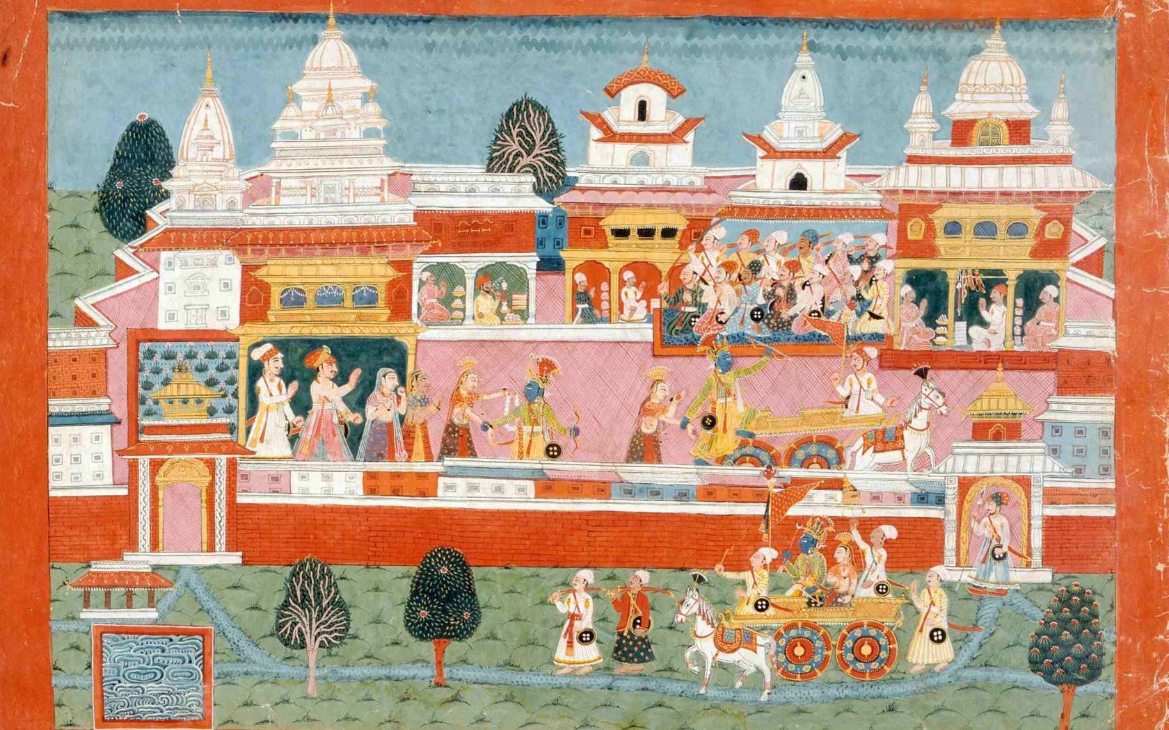 Krishna Abducts Mitravinda, Folio from a Bhagavata Purana. Nepal, 1775-1800.