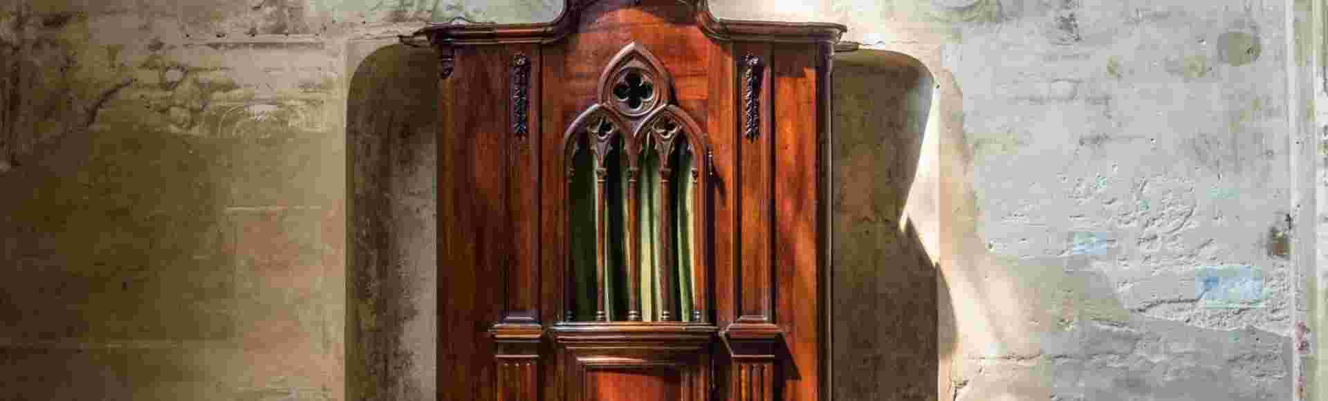 A confessional box in a Catholic cathedral.