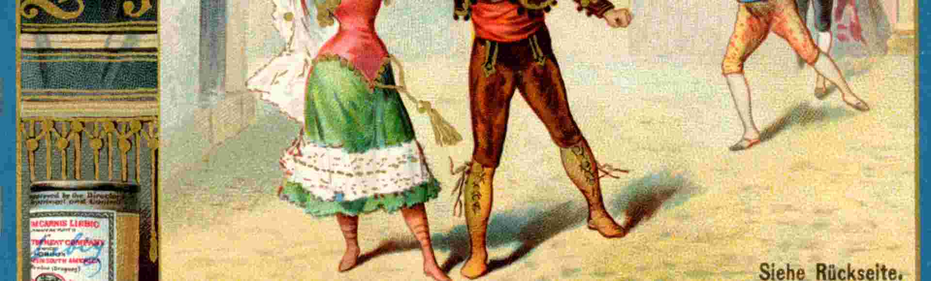 A scene from Bizet's 'Carmen' illustrated in a 19th-century advertisement.