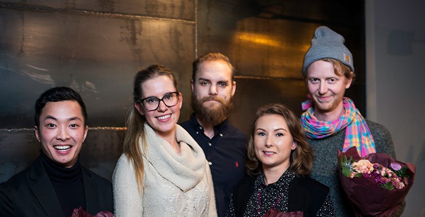 Nominerade till Årets unga branschstjärna: Fr v. Pi Lee, Jennifer Eriksson, Alex von Reschreiter, Daniella Lundh Egenäs, Måns Daniel (frånvarande Evelina Lidmalm). Foto: Erik Ardelius