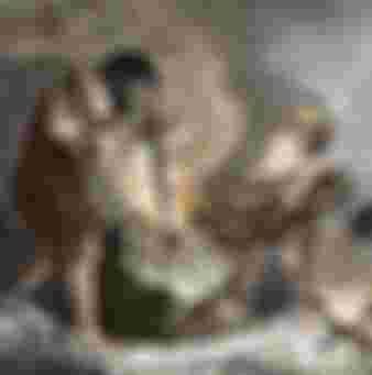 Print of early humans making fire.