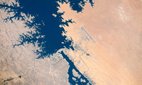An aerial view of the Aswan dam in Egypt.