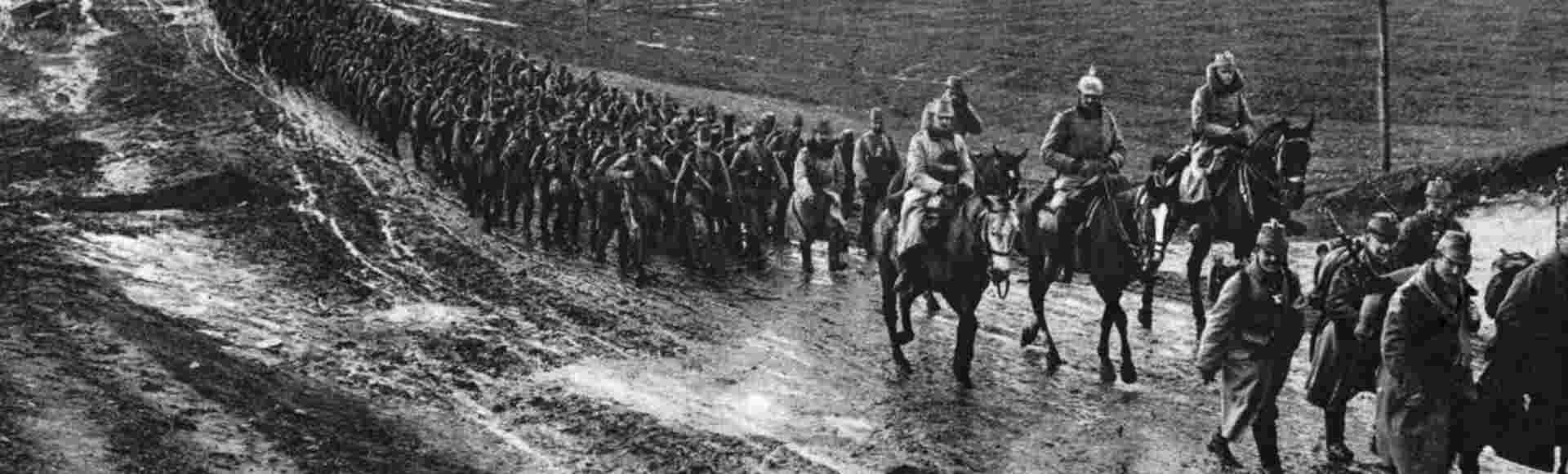 German troops marching through Russia during the First World War.