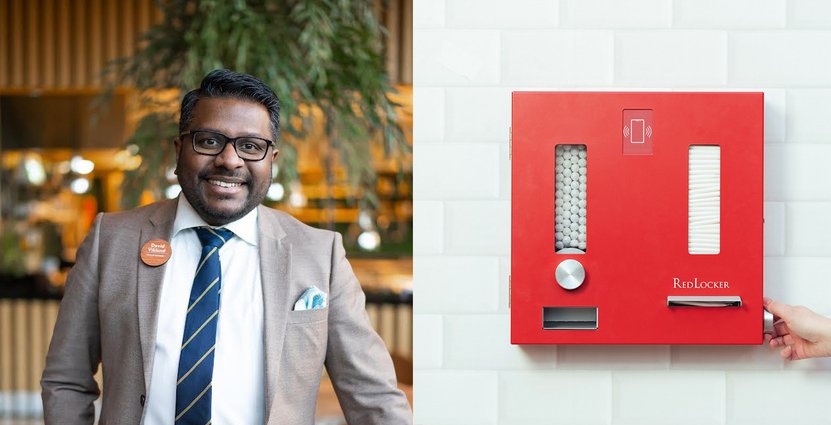 David Viklund är hotelldirektör på Clarion Hotel Sign som nu installerar RedLockers automater för kostnadsfria mensskydd. Foto: Pressbild