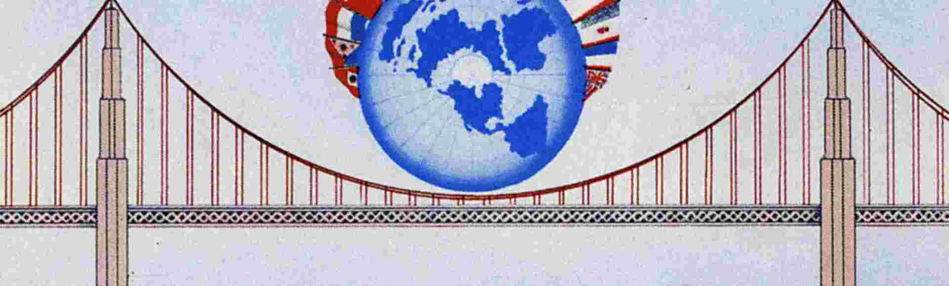 Poster advertising the inaugural conference of the United Nations in San Francisco.