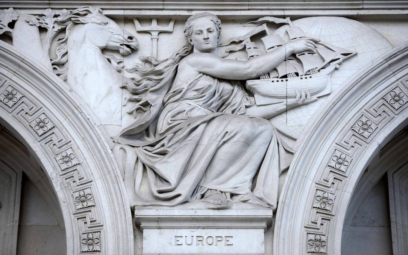 Allegorical sculpture depicting Europe on the façade of the Foreign, Commonwealth and Development Office in London, United Kingdom.