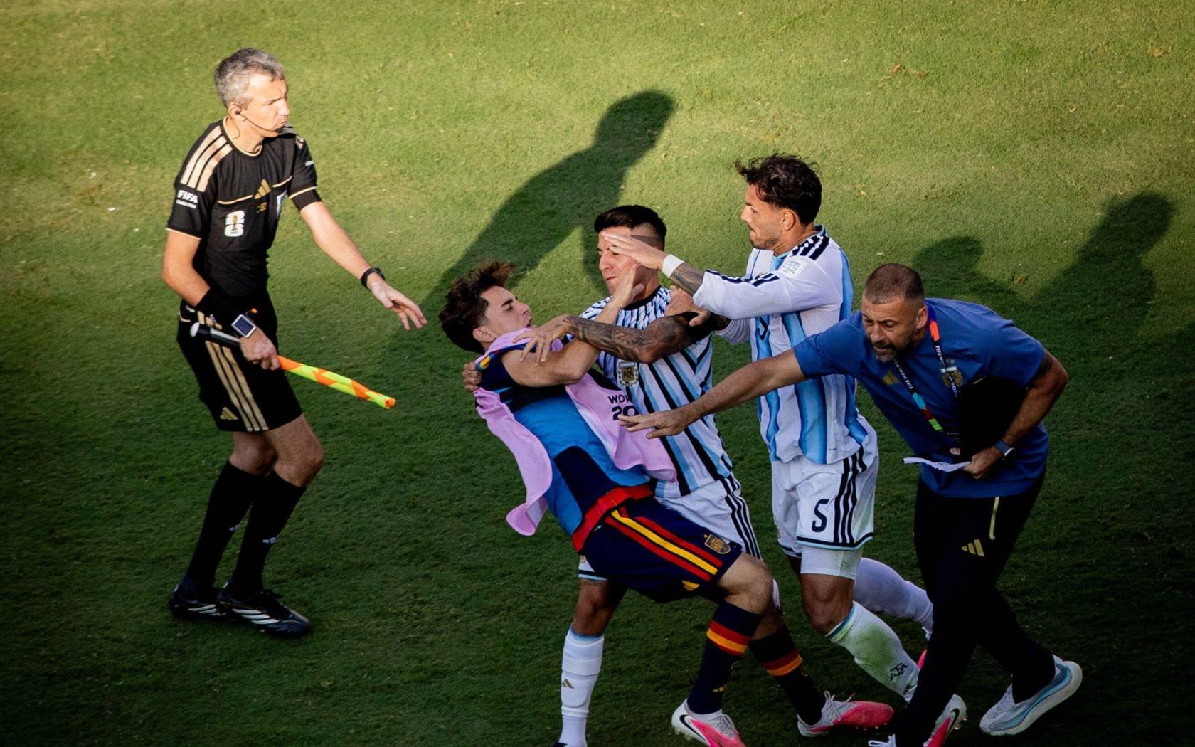 A fight between Argentina and Spain after the world cup final.